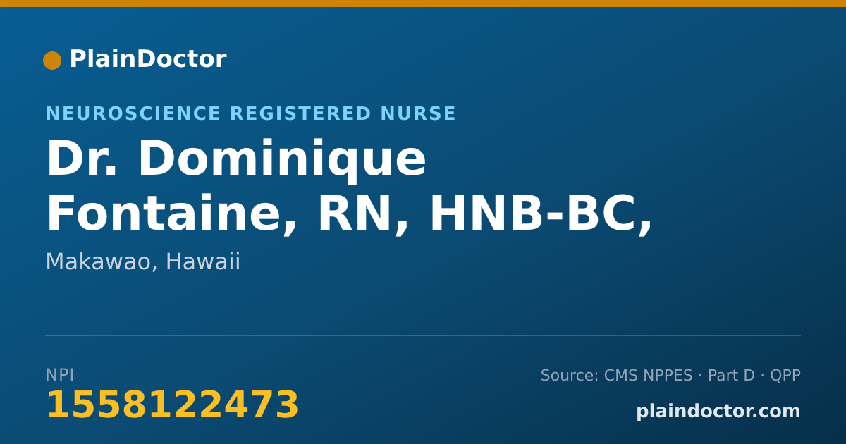 Shareable card for Dominique Fontaine, RN, HNB-BC, HWNC-BC - Neuroscience Registered Nurse, Makawao, HI