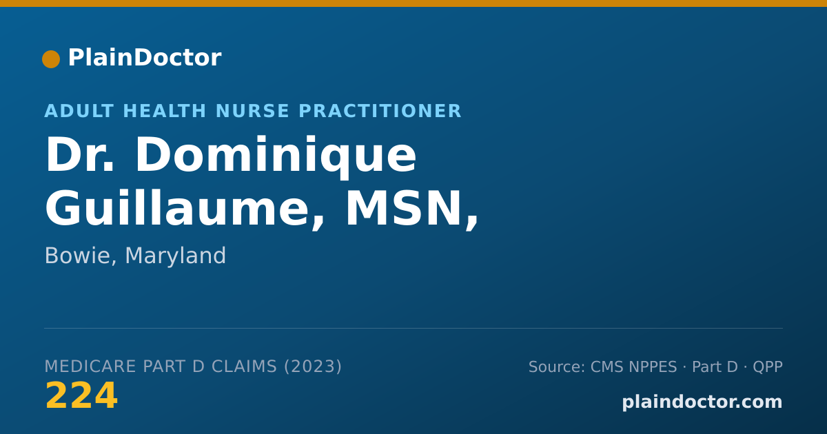 Shareable card for Dominique Guillaume, MSN, AGPCNP-BC - Adult Health Nurse Practitioner, Bowie, MD