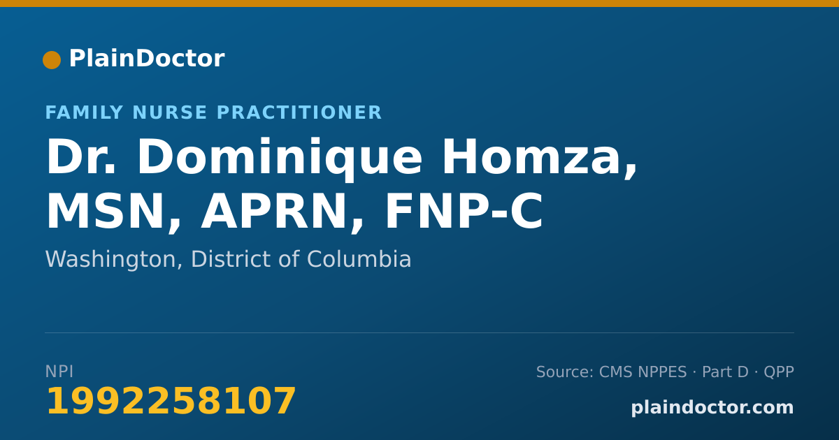 Shareable card for Dominique Homza, MSN, APRN, FNP-C - Family Nurse Practitioner, Washington, DC