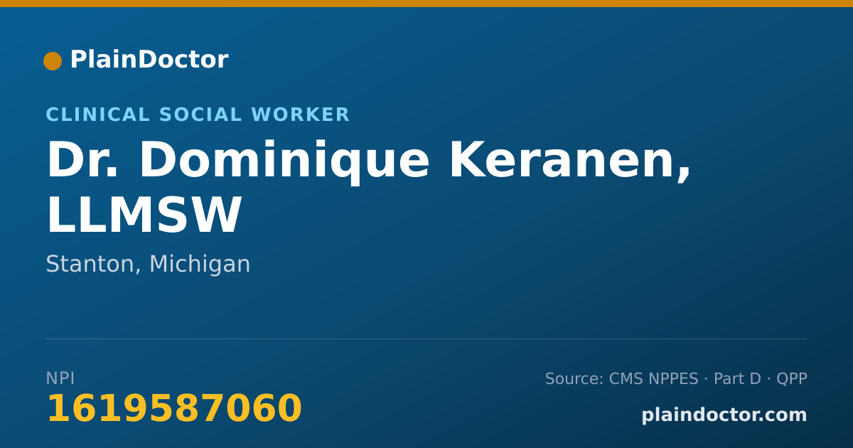 Shareable card for Dominique Keranen, LLMSW - Clinical Social Worker, Stanton, MI