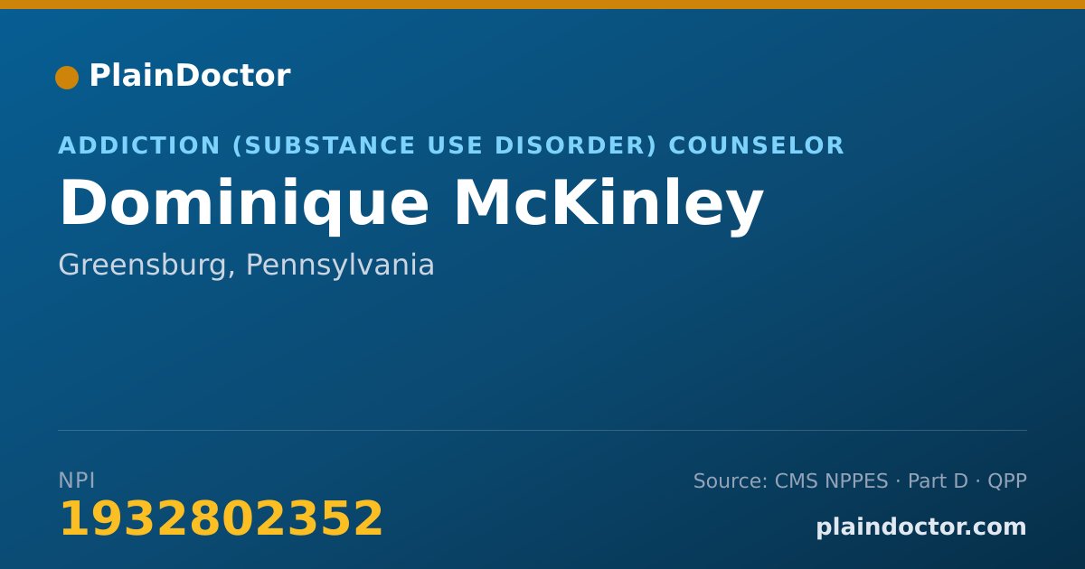 Shareable card for Dominique McKinley - Addiction (Substance Use Disorder) Counselor, Greensburg, PA