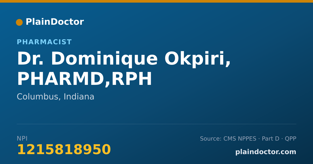 Shareable card for Dominique Okpiri, PHARMD,RPH - Pharmacist, Columbus, IN