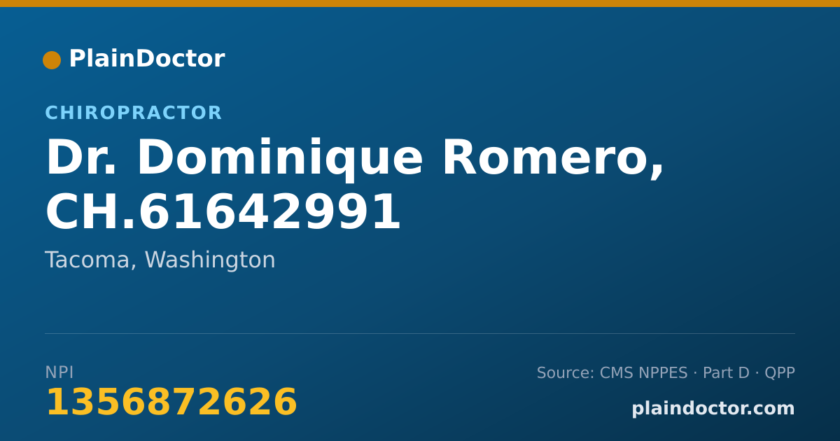 Shareable card for Dominique Romero, CH.61642991 - Chiropractor, Tacoma, WA
