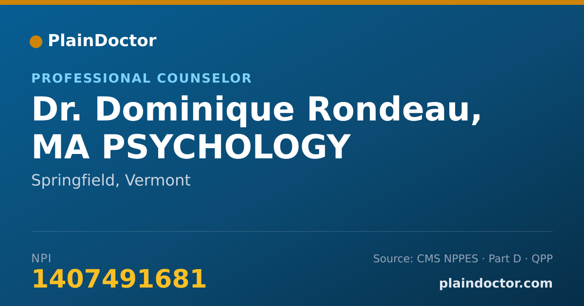 Shareable card for Dominique Rondeau, MA PSYCHOLOGY - Professional Counselor, Springfield, VT