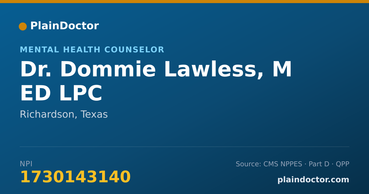 Shareable card for Dommie Lawless, M ED LPC - Mental Health Counselor, Richardson, TX