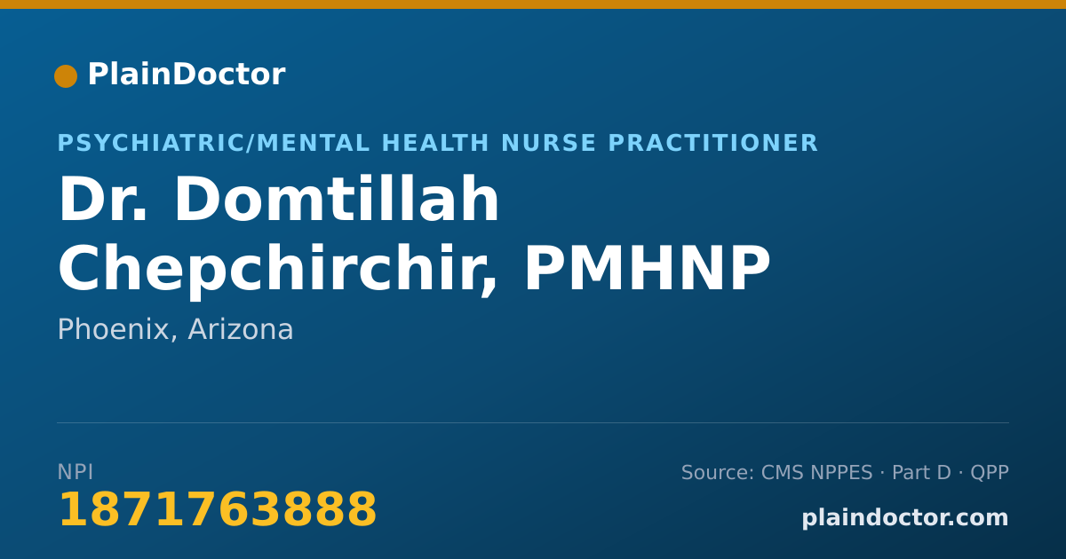 Shareable card for Domtillah Chepchirchir, PMHNP - Psychiatric/Mental Health Nurse Practitioner, Phoenix, AZ