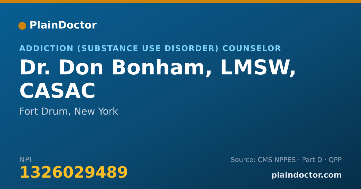 Shareable card for Don Bonham, LMSW,  CASAC - Addiction (Substance Use Disorder) Counselor, Fort Drum, NY