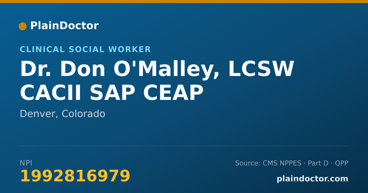 Shareable card for Don O'Malley, LCSW CACII SAP CEAP - Clinical Social Worker, Denver, CO