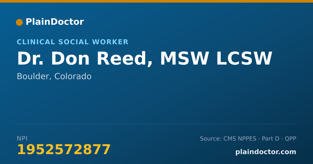 Shareable card for Don Reed, MSW LCSW - Clinical Social Worker, Boulder, CO