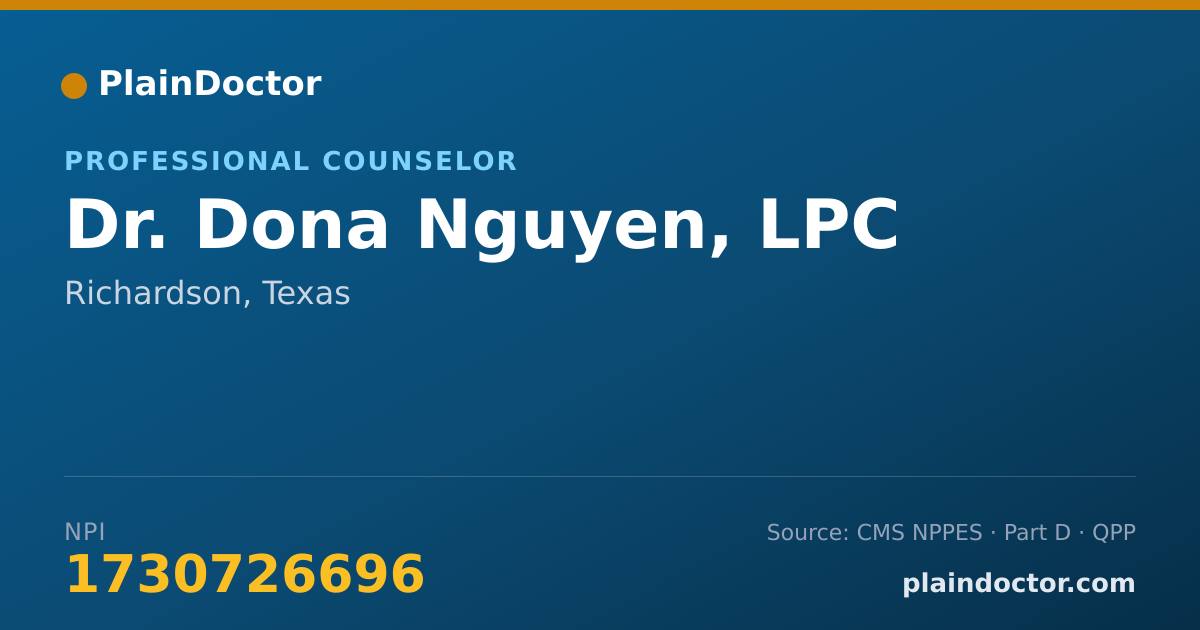 Shareable card for Dona Nguyen, LPC - Professional Counselor, Richardson, TX