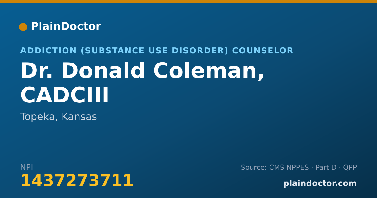 Shareable card for Donald Coleman, CADCIII - Addiction (Substance Use Disorder) Counselor, Topeka, KS