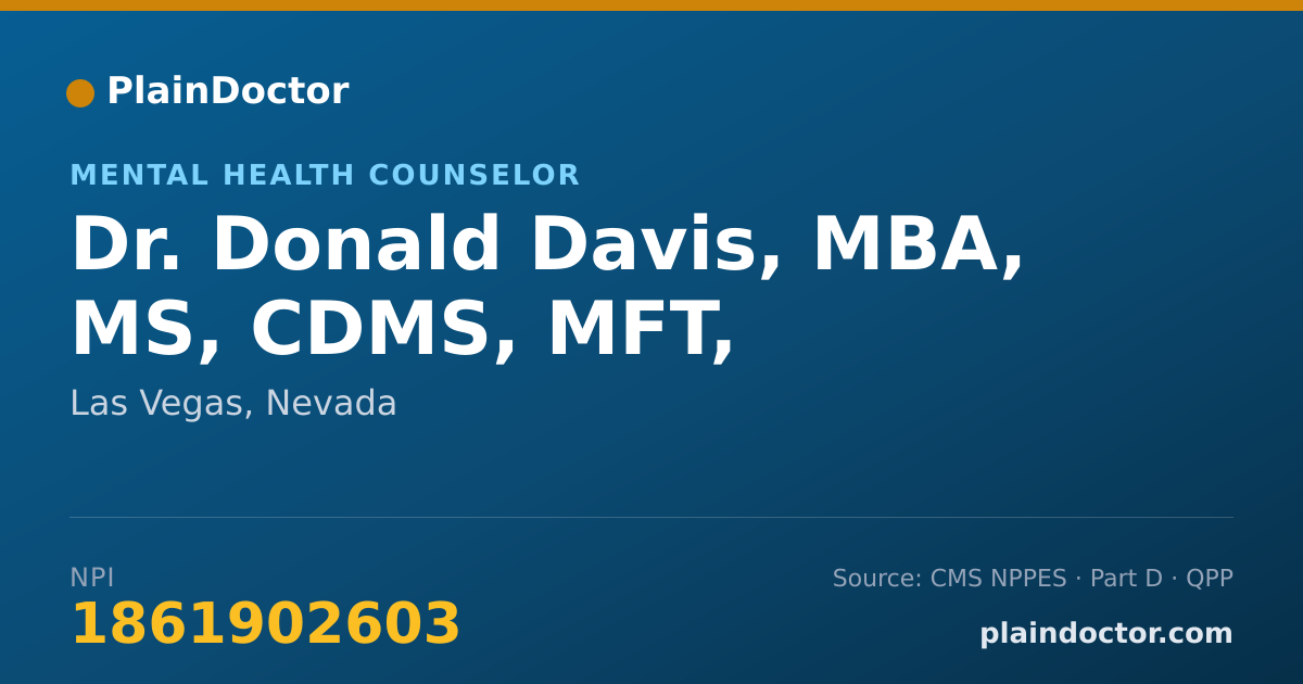 Shareable card for Donald Davis, MBA, MS, CDMS, MFT, - Mental Health Counselor, Las Vegas, NV