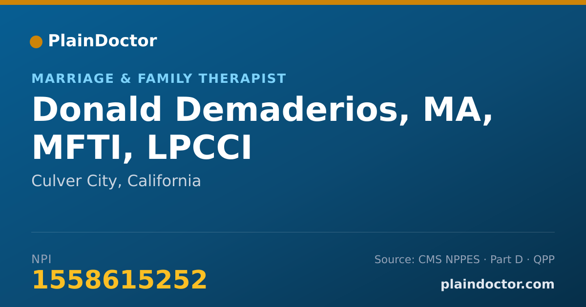 Shareable card for Donald Demaderios, MA, MFTI, LPCCI - Marriage & Family Therapist, Culver City, CA