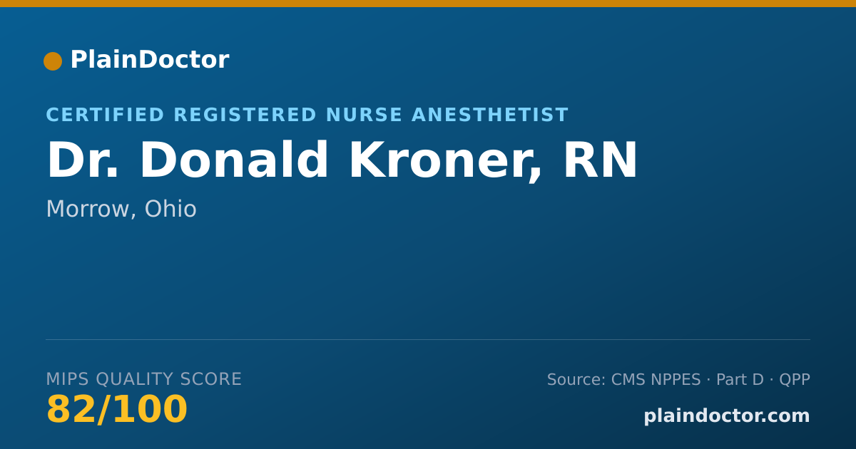 Shareable card for Donald Kroner, RN - Certified Registered Nurse Anesthetist, Morrow, OH