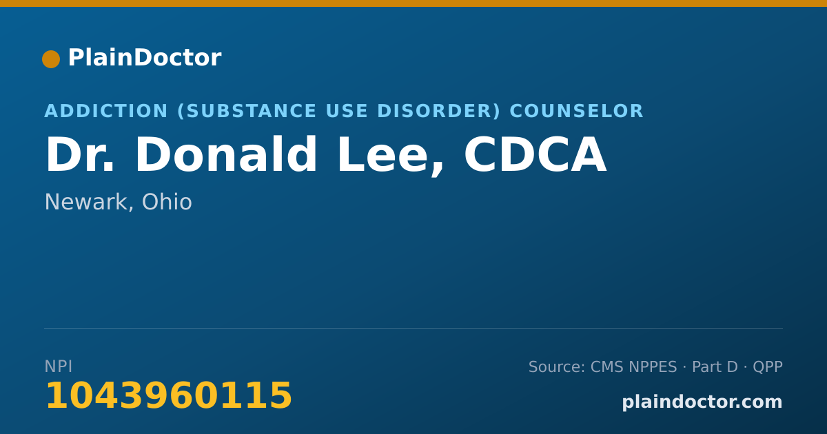 Shareable card for Donald Lee, CDCA - Addiction (Substance Use Disorder) Counselor, Newark, OH