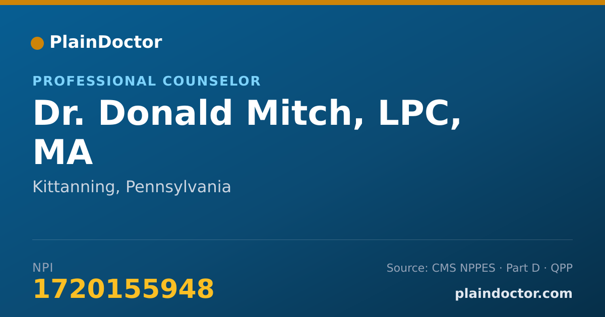 Shareable card for Donald Mitch, LPC, MA - Professional Counselor, Kittanning, PA