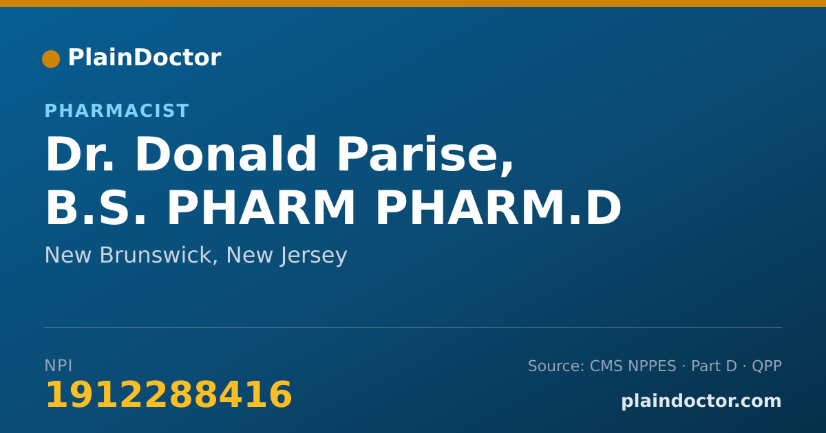 Shareable card for Donald Parise, B.S. PHARM PHARM.D - Pharmacist, New Brunswick, NJ