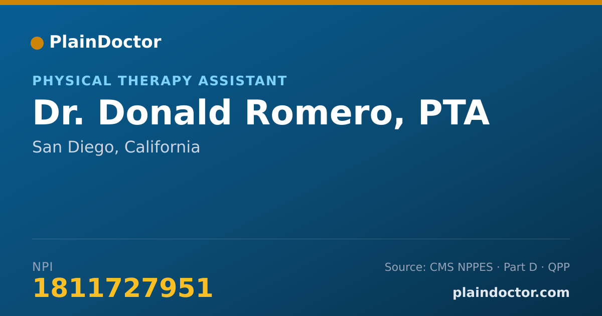 Shareable card for Donald Romero, PTA - Physical Therapy Assistant, San Diego, CA
