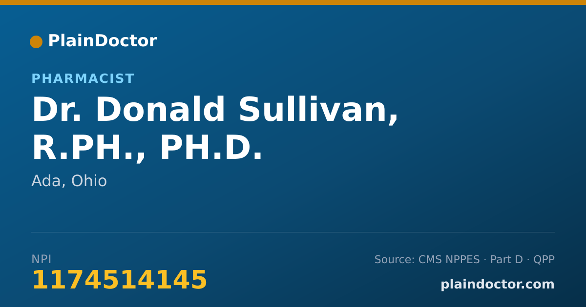 Shareable card for Donald Sullivan, R.PH., PH.D. - Pharmacist, Ada, OH