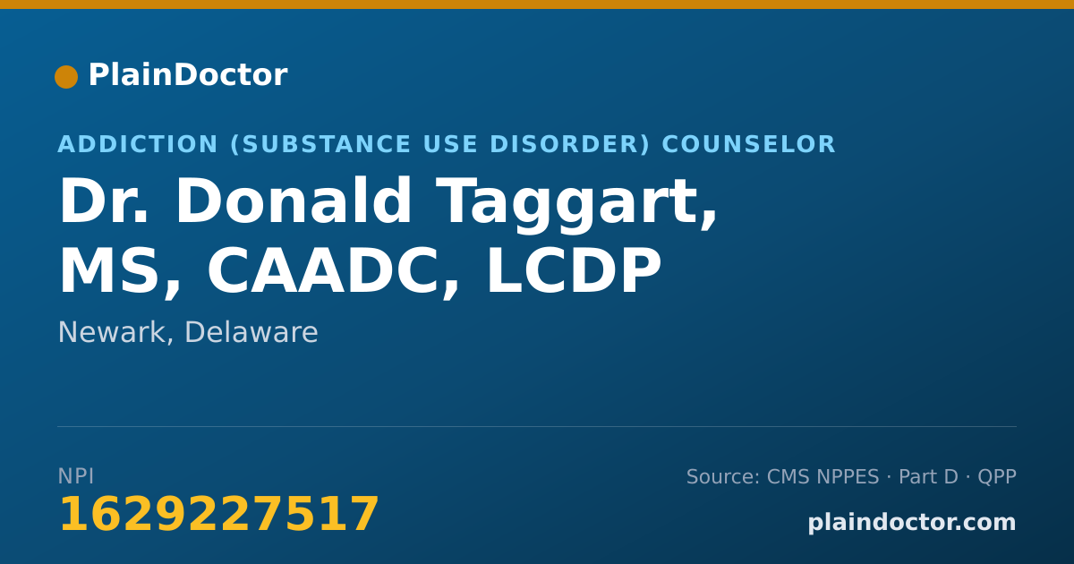 Shareable card for Donald Taggart, MS, CAADC, LCDP - Addiction (Substance Use Disorder) Counselor, Newark, DE