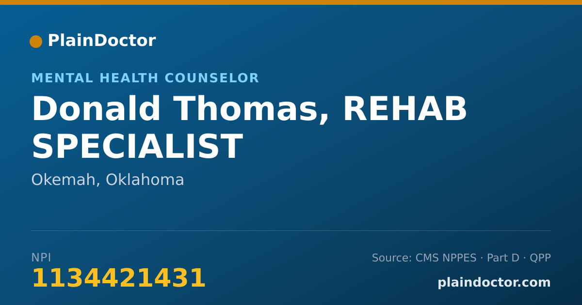 Shareable card for Donald Thomas, REHAB SPECIALIST - Mental Health Counselor, Okemah, OK