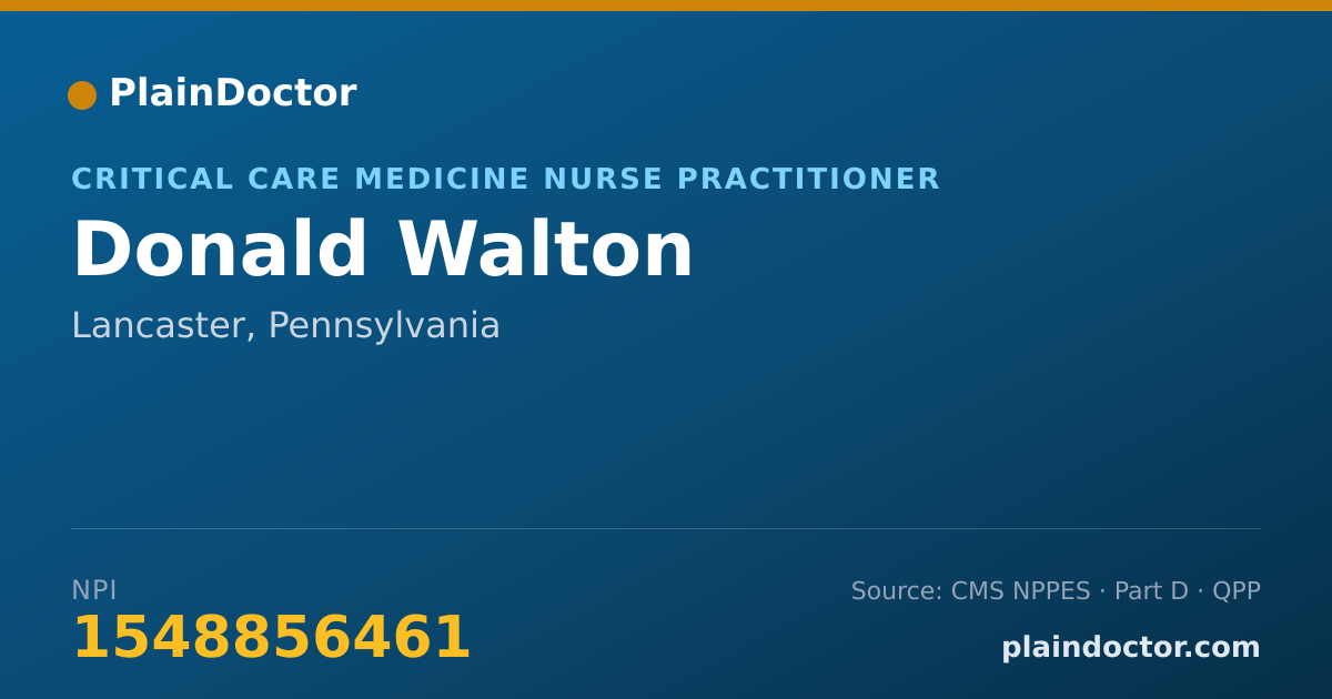 Shareable card for Donald Walton - Critical Care Medicine Nurse Practitioner, Lancaster, PA