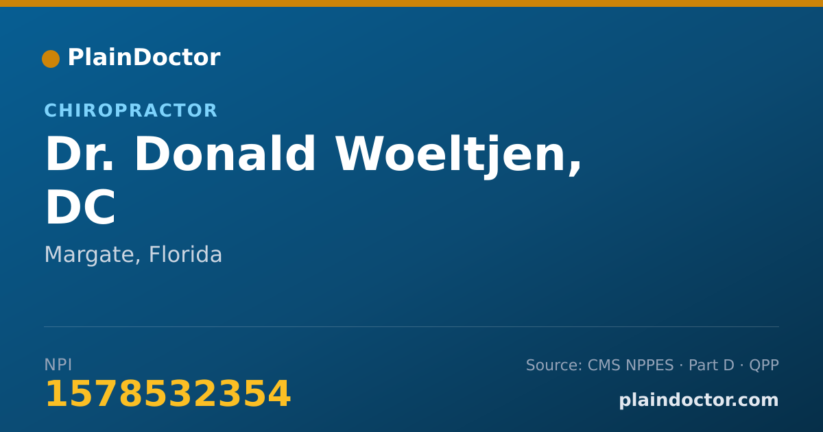 Shareable card for Donald Woeltjen, DC - Chiropractor, Margate, FL