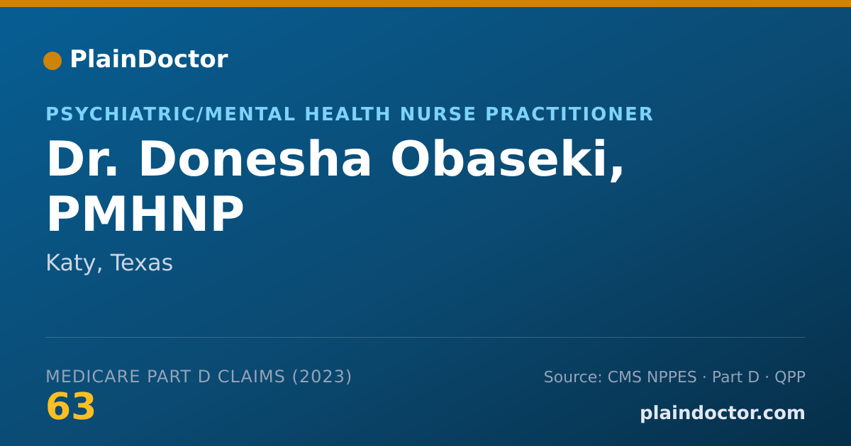 Shareable card for Donesha Obaseki, PMHNP - Psychiatric/Mental Health Nurse Practitioner, Katy, TX