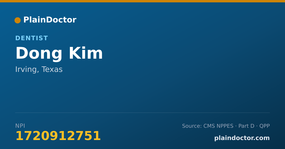 Shareable card for Dong Kim - Dentist, Irving, TX