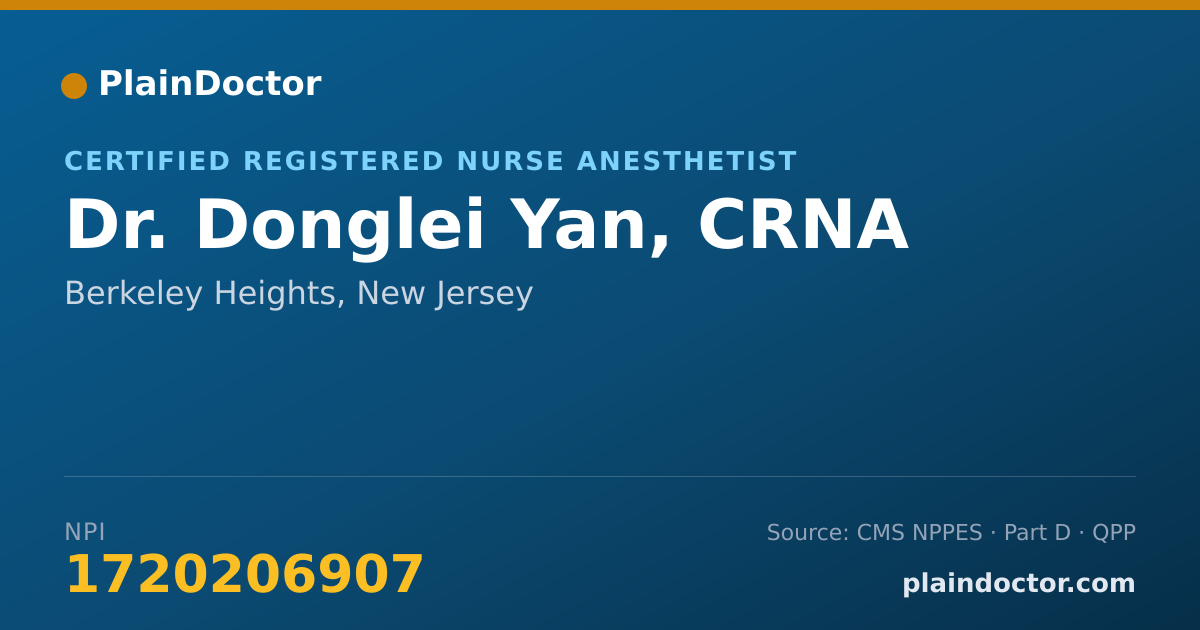 Shareable card for Donglei Yan, CRNA - Certified Registered Nurse Anesthetist, Berkeley Heights, NJ