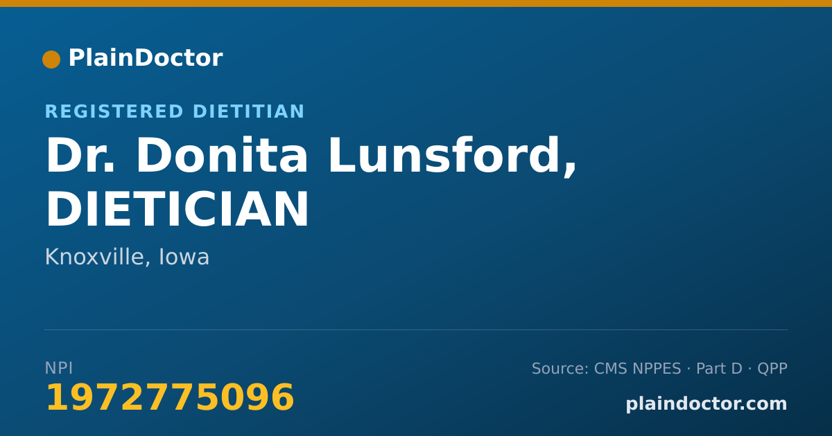 Shareable card for Donita Lunsford, DIETICIAN - Registered Dietitian, Knoxville, IA
