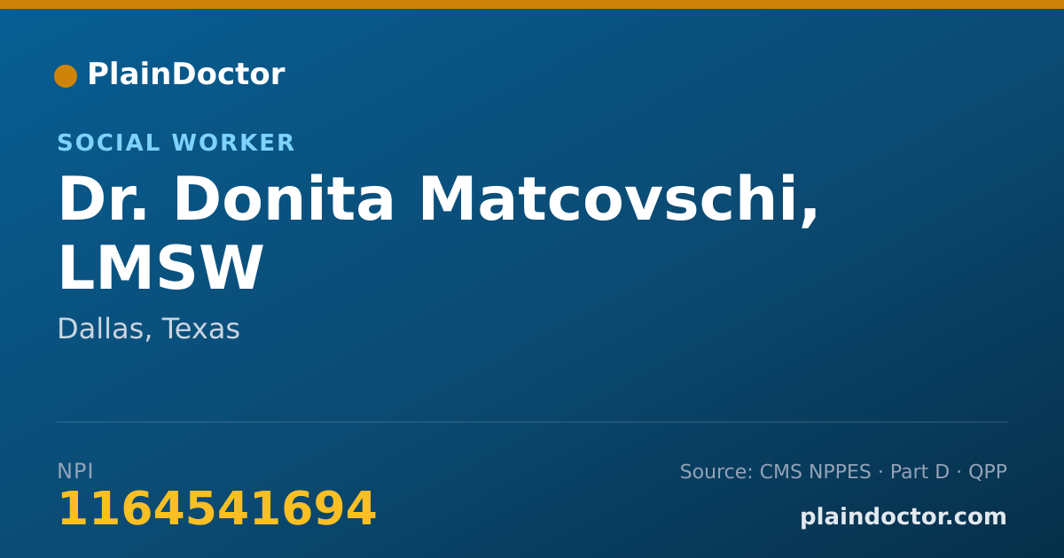 Shareable card for Donita Matcovschi, LMSW - Social Worker, Dallas, TX