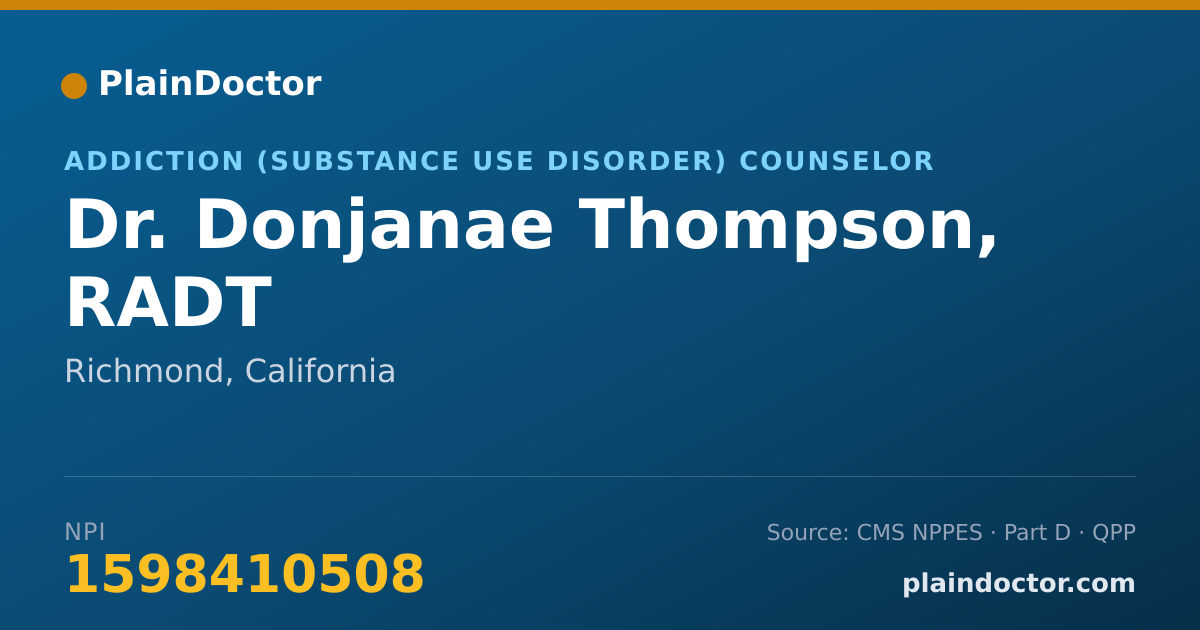 Shareable card for Donjanae Thompson, RADT - Addiction (Substance Use Disorder) Counselor, Richmond, CA