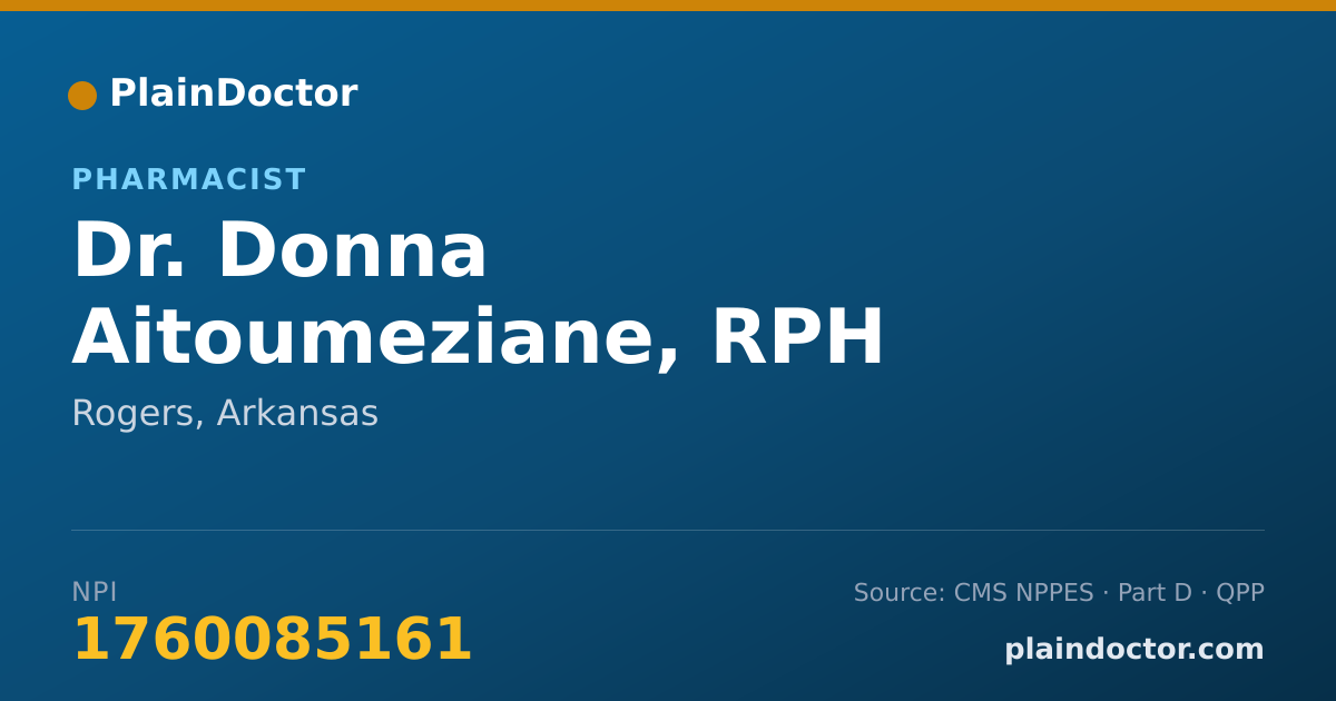 Shareable card for Donna Aitoumeziane, RPH - Pharmacist, Rogers, AR