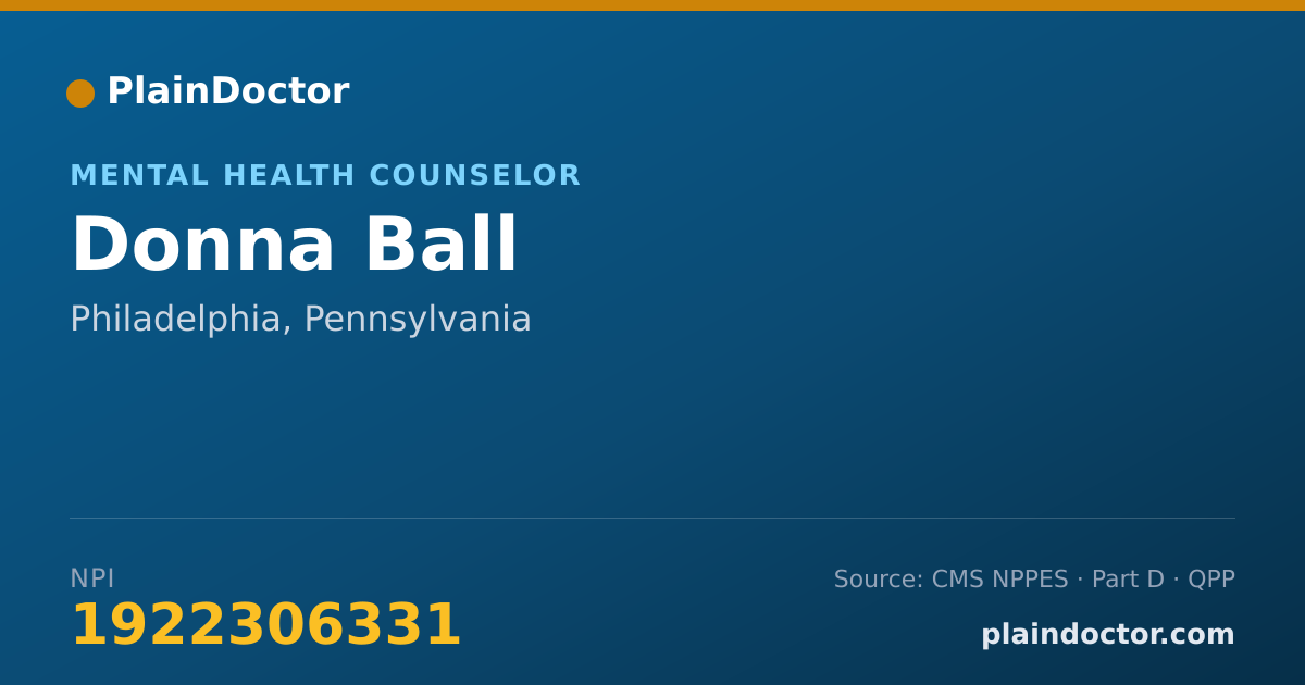 Shareable card for Donna Ball - Mental Health Counselor, Philadelphia, PA