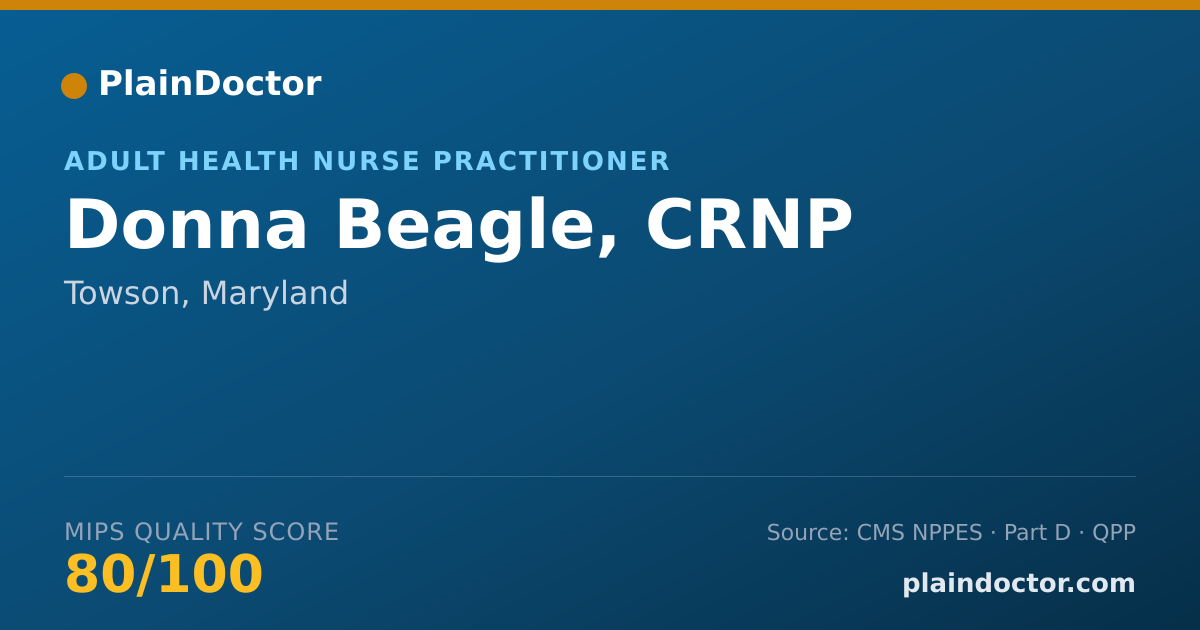 Shareable card for Donna Beagle, CRNP - Adult Health Nurse Practitioner, Towson, MD