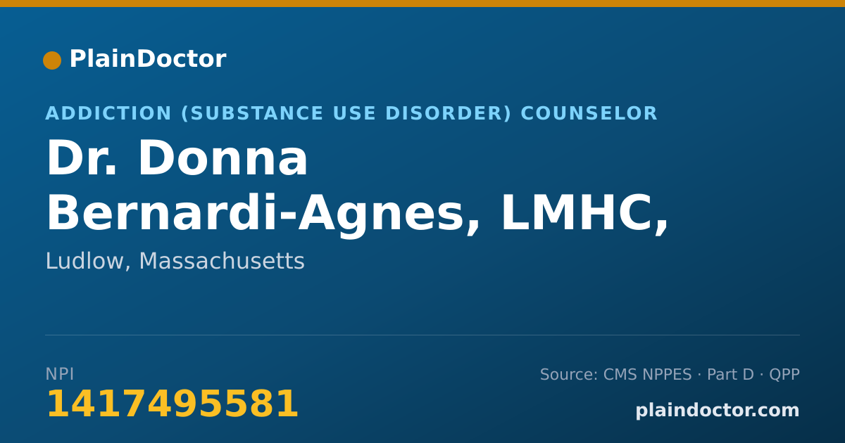 Shareable card for Donna Bernardi-Agnes, LMHC, LADC I - Addiction (Substance Use Disorder) Counselor, Ludlow, MA
