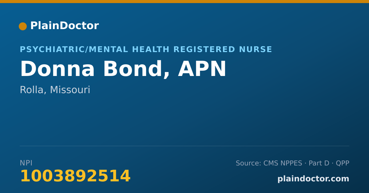 Shareable card for Donna Bond, APN - Psychiatric/Mental Health Registered Nurse, Rolla, MO