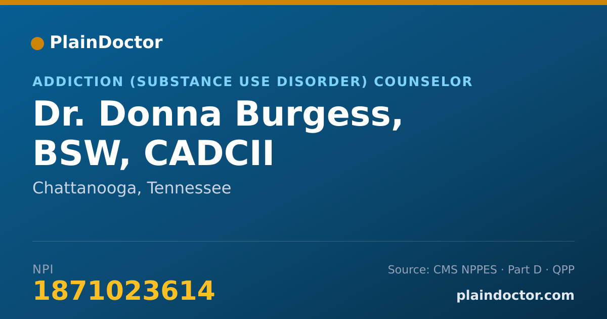Shareable card for Donna Burgess, BSW, CADCII - Addiction (Substance Use Disorder) Counselor, Chattanooga, TN