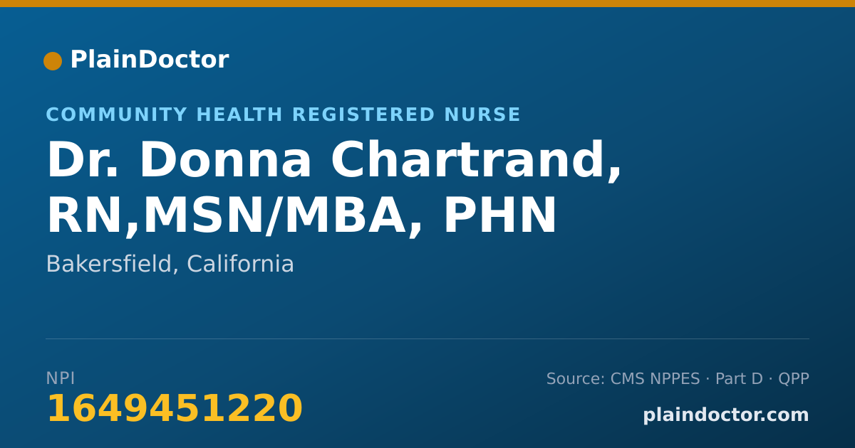 Shareable card for Donna Chartrand, RN,MSN/MBA, PHN - Community Health Registered Nurse, Bakersfield, CA