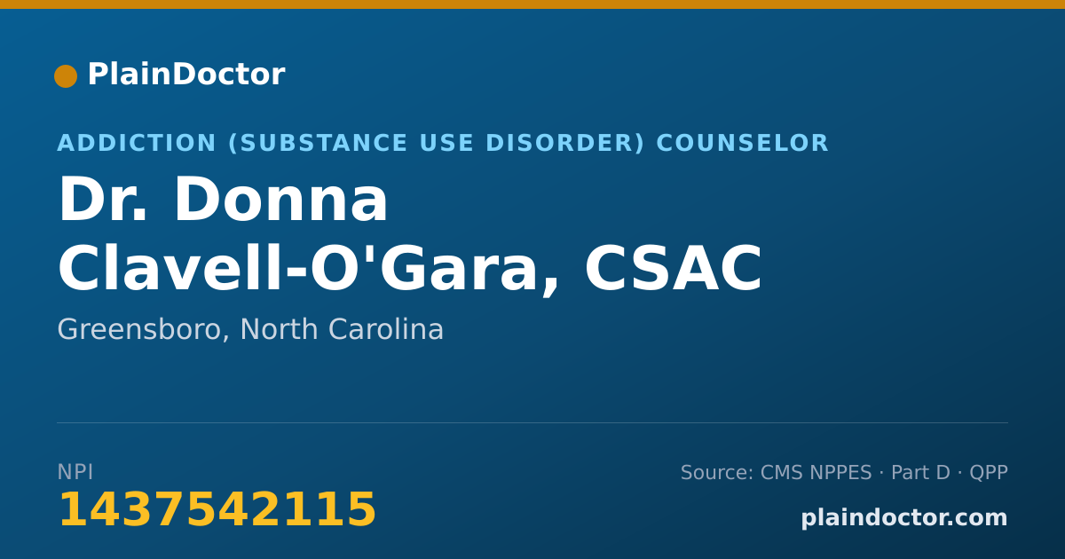Shareable card for Donna Clavell-O'Gara, CSAC - Addiction (Substance Use Disorder) Counselor, Greensboro, NC