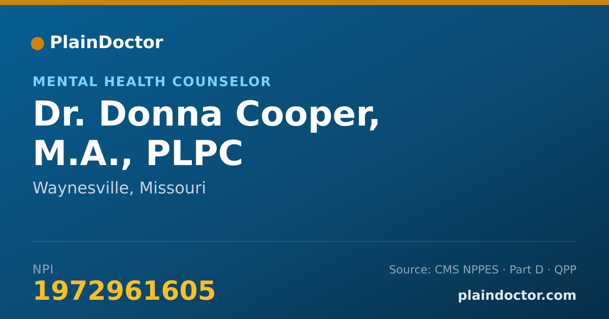 Shareable card for Donna Cooper, M.A., PLPC - Mental Health Counselor, Waynesville, MO