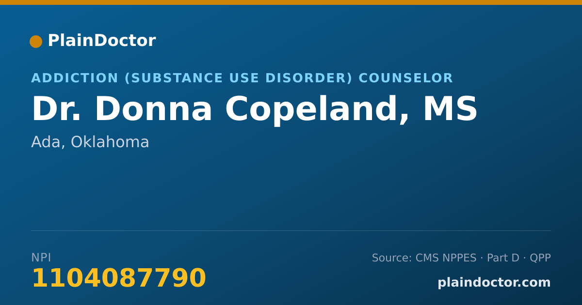Shareable card for Donna Copeland, MS - Addiction (Substance Use Disorder) Counselor, Ada, OK