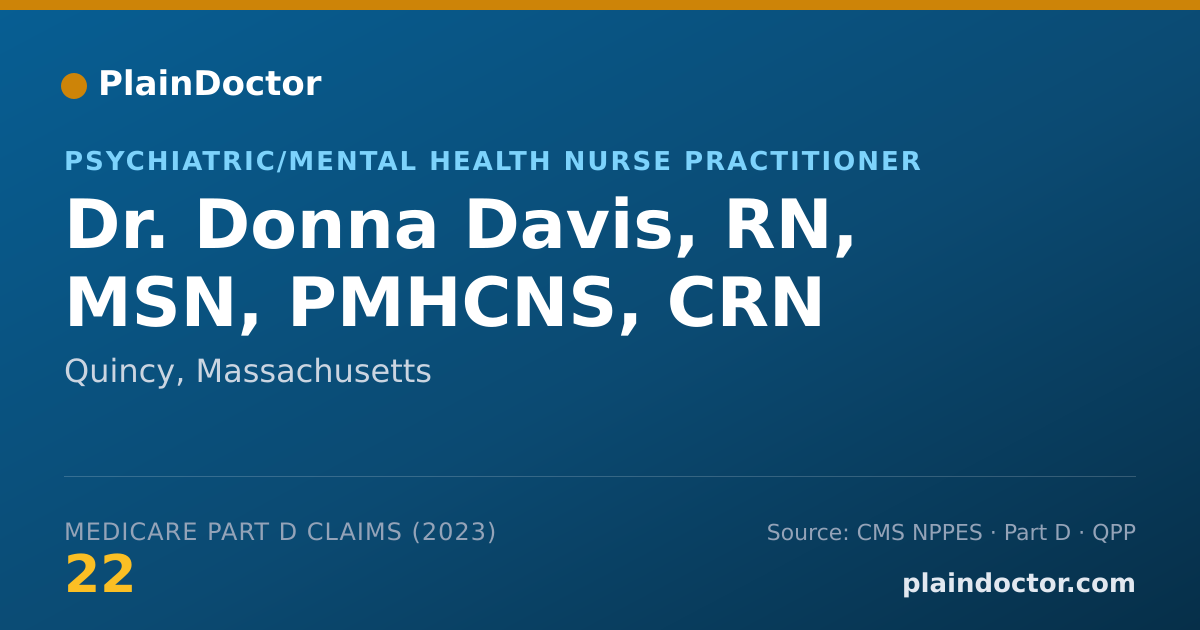 Shareable card for Donna Davis, RN, MSN, PMHCNS, CRN - Psychiatric/Mental Health Nurse Practitioner, Quincy, MA