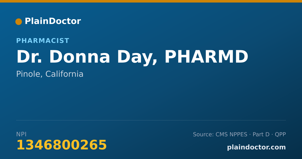 Shareable card for Donna Day, PHARMD - Pharmacist, Pinole, CA