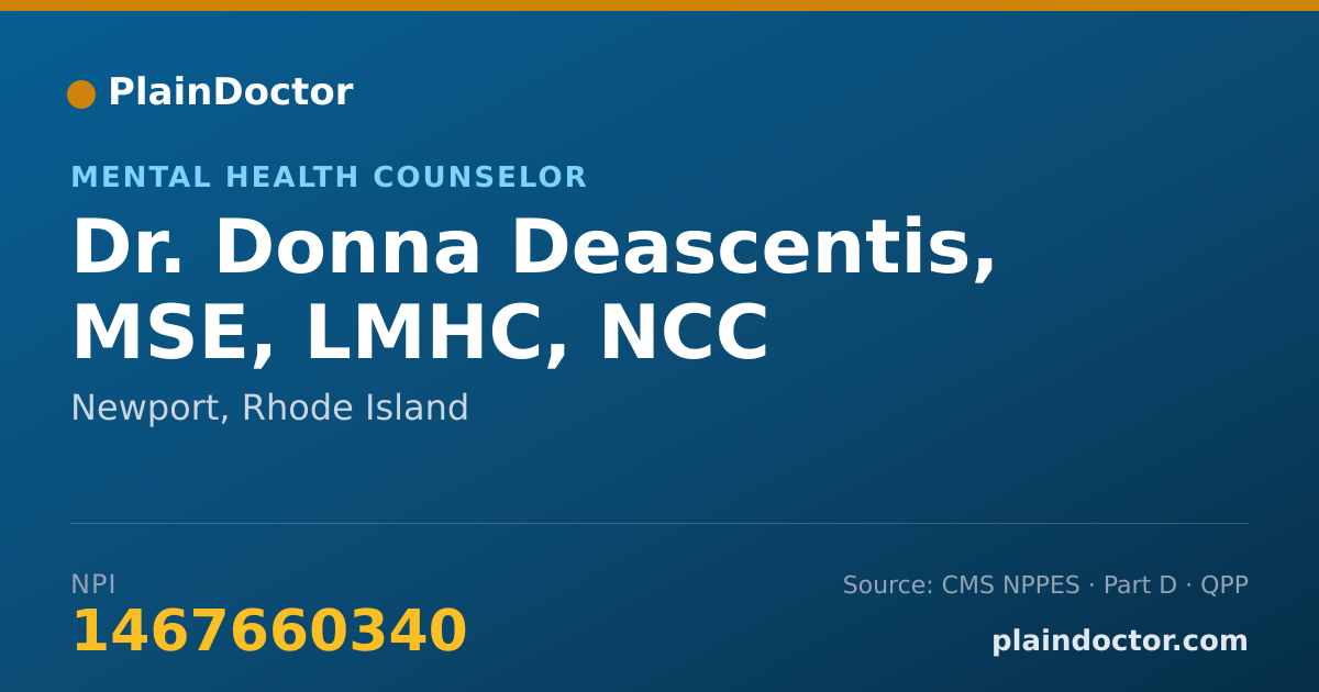 Shareable card for Donna Deascentis, MSE, LMHC, NCC - Mental Health Counselor, Newport, RI
