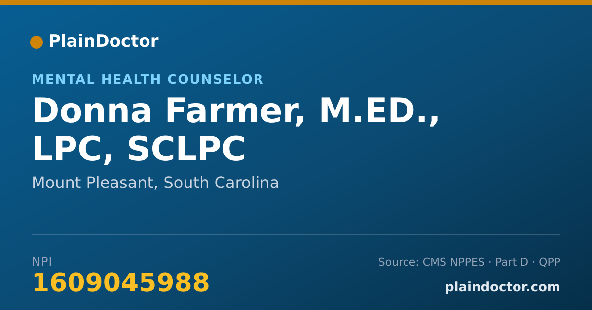 Shareable card for Donna Farmer, M.ED., LPC, SCLPC - Mental Health Counselor, Mount Pleasant, SC