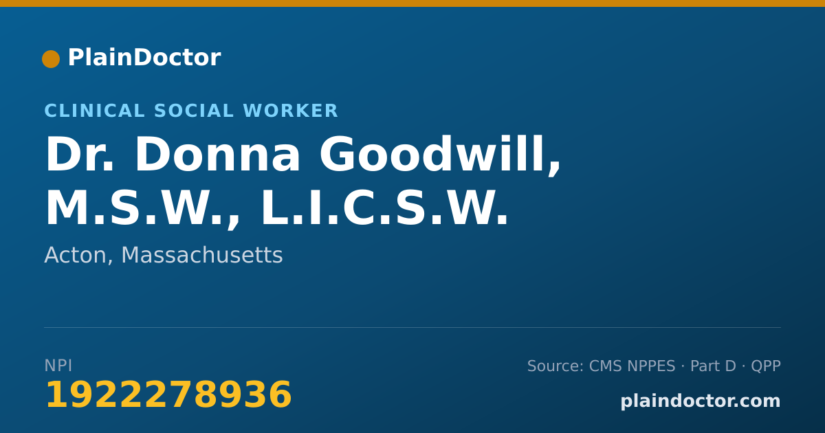 Shareable card for Donna Goodwill, M.S.W., L.I.C.S.W. - Clinical Social Worker, Acton, MA