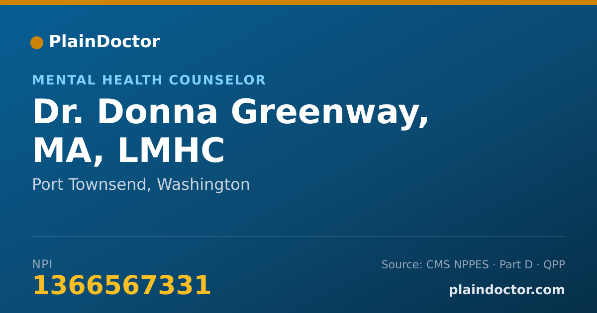 Shareable card for Donna Greenway, MA, LMHC - Mental Health Counselor, Port Townsend, WA