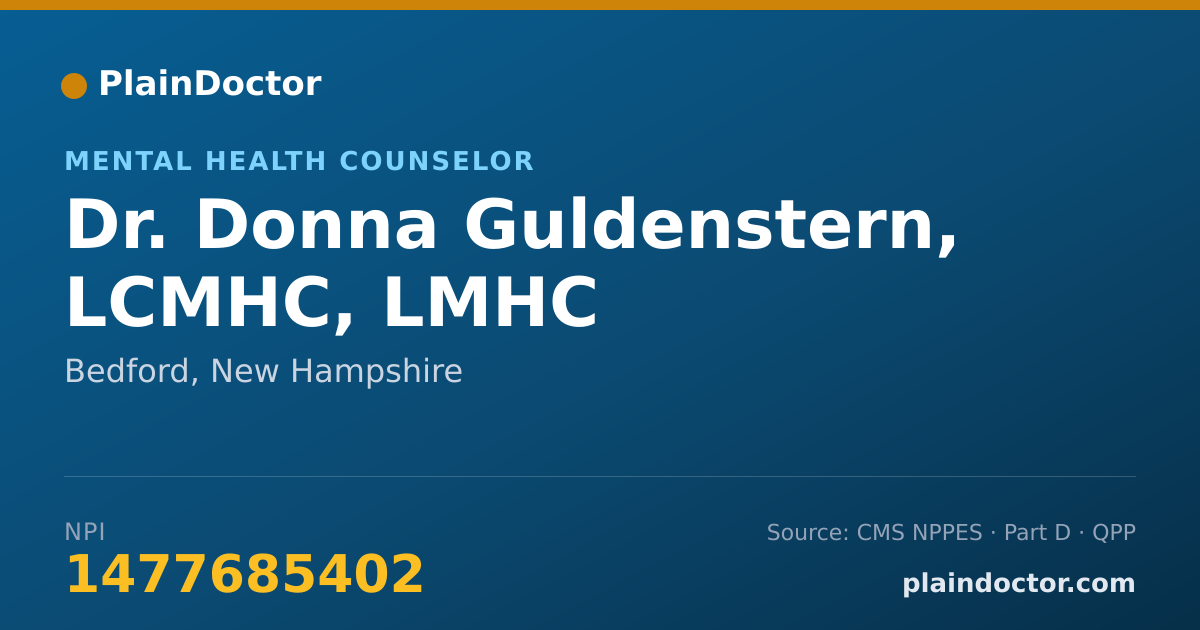 Shareable card for Donna Guldenstern, LCMHC, LMHC - Mental Health Counselor, Bedford, NH